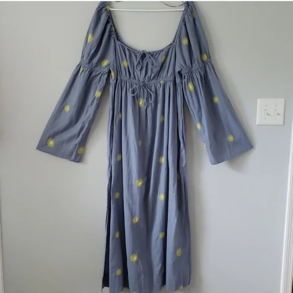 Free People Emory Embroidered Cotton-Linen Blend Maxi Dress size L - Picture 6 of 10